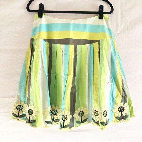 Sara Jane Embroidered Full Skirt Floral Stripes Chartreuse Multicolor Size 8 - Picture 7 of 9